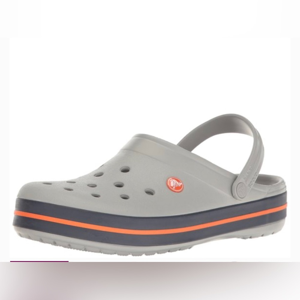 CROCS Gray Classic Crocband Clogs with Orange Blue Band Logo Iconic Crocs